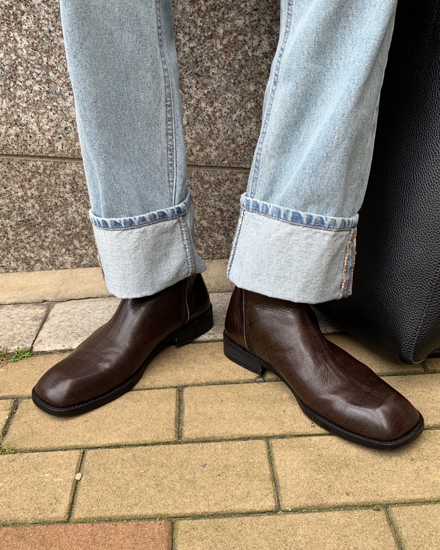 Flat square toe chelsea boots(brown단독제작)[made]