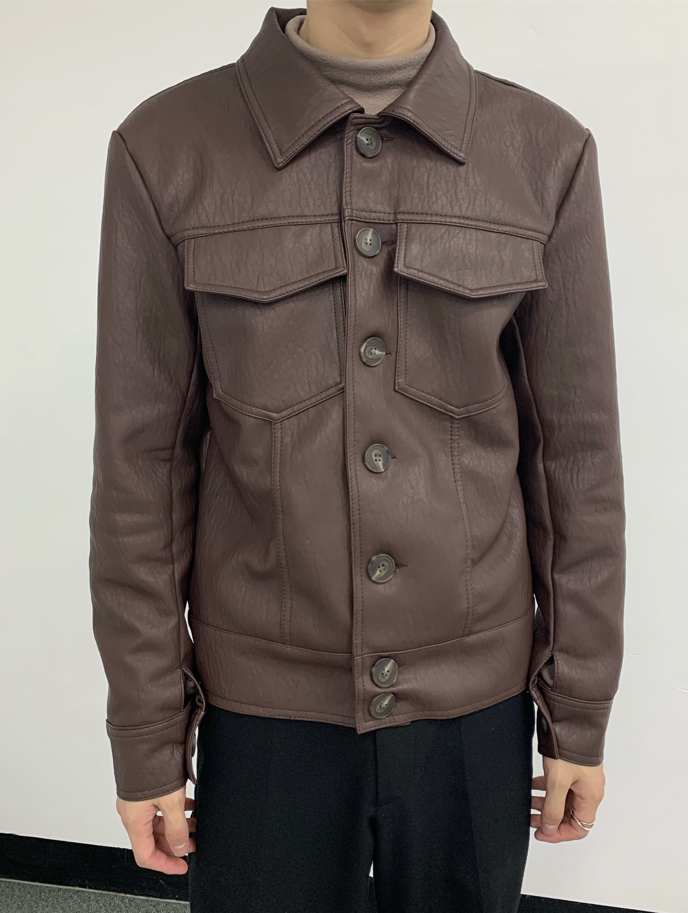 Button leather jacket