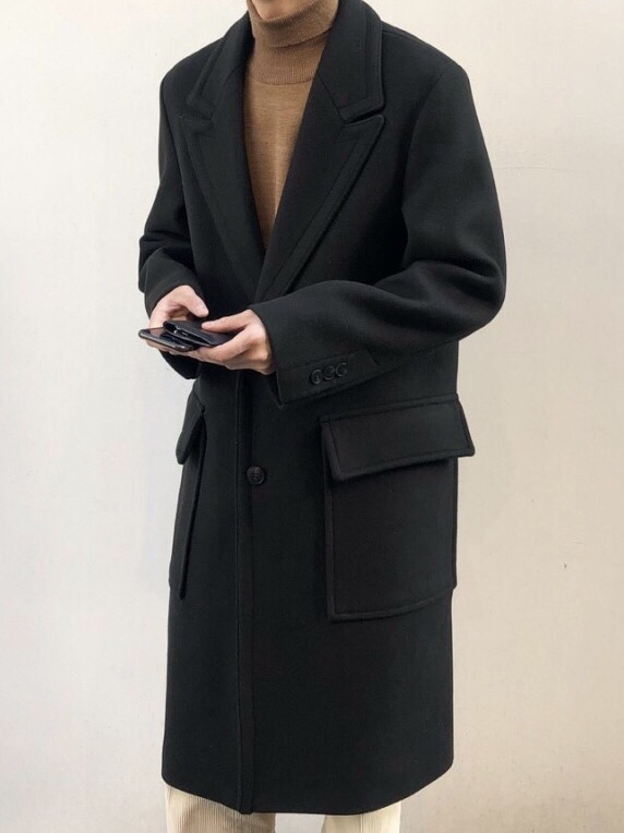 Heavy big collar single long coat