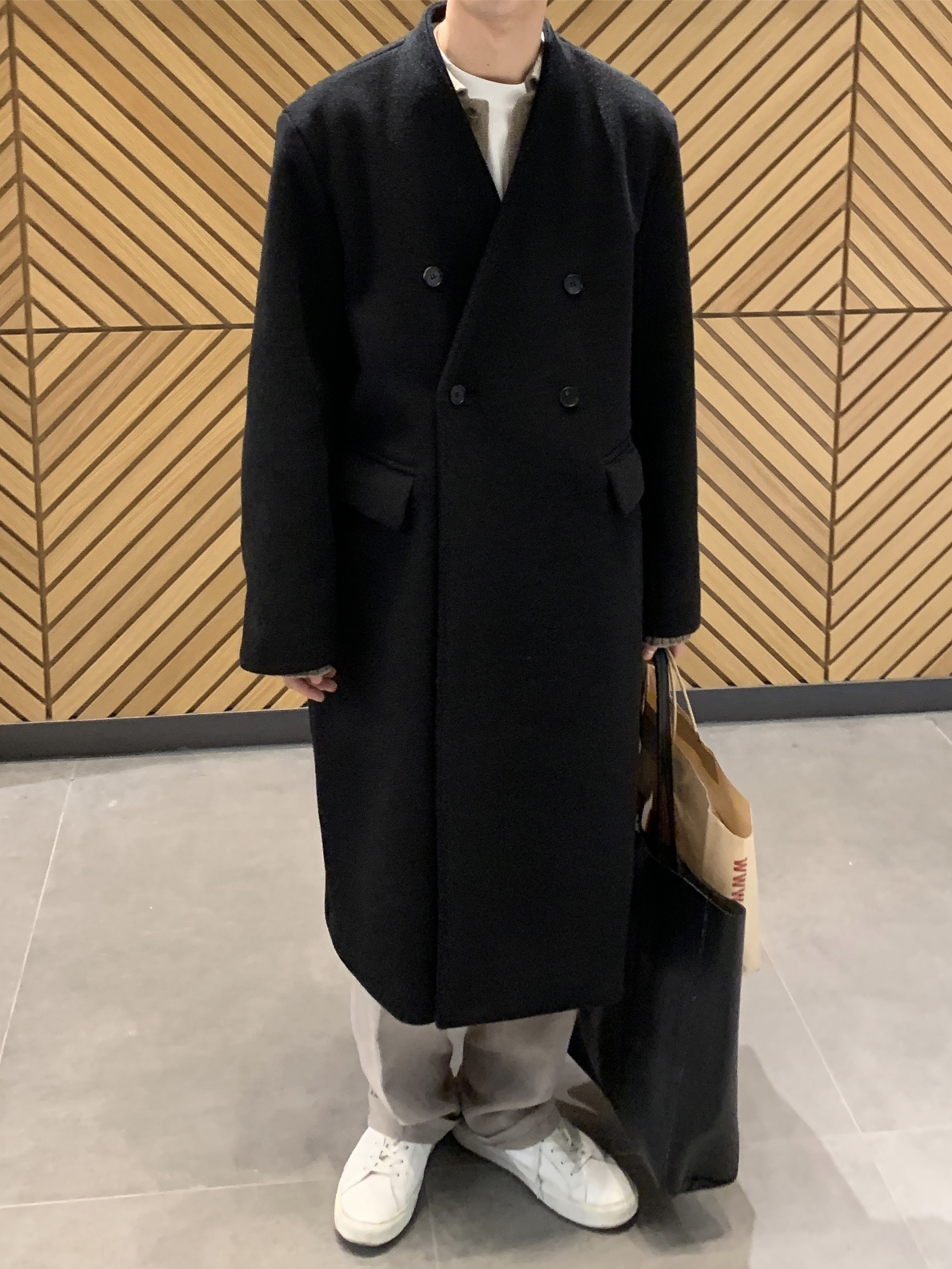 Nt semiover collarless double coat